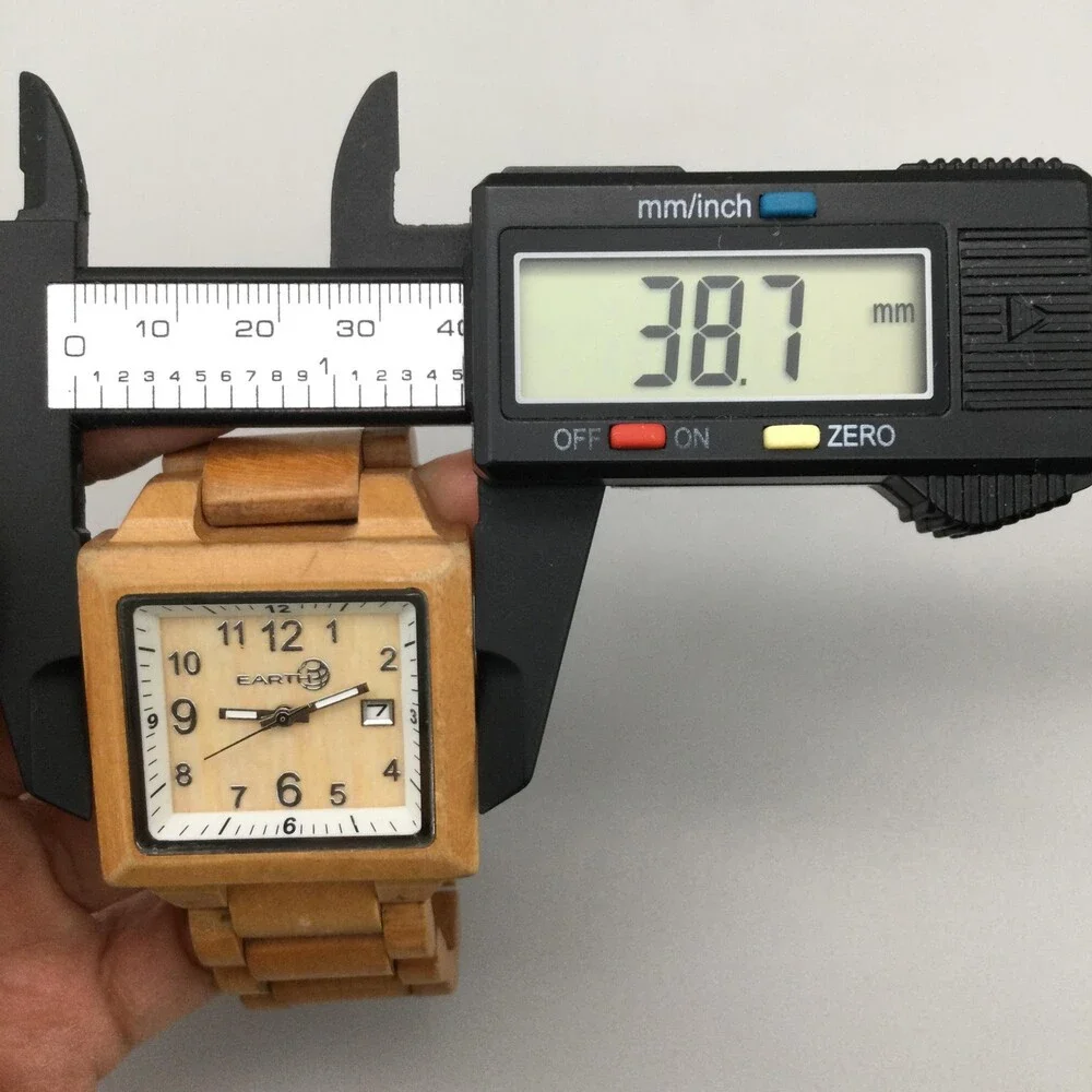 Earth Mens Watch 39mm Beige Wood Square Case Bracelet Date New Battery 6.25